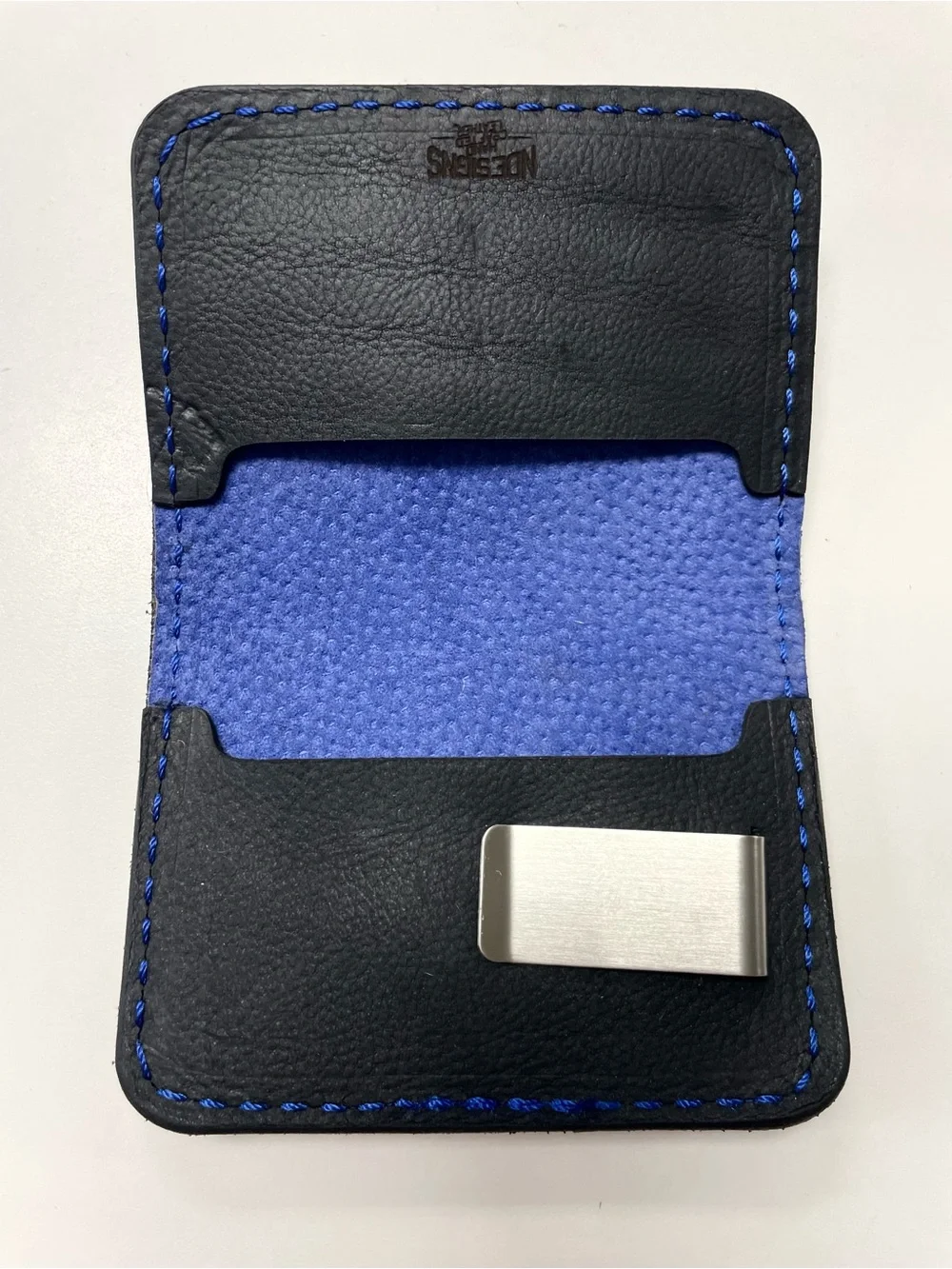 Genuine Leather Wallet - Thin Blue Line - with built in money clip